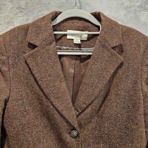 Casual Corner Tulip Skirt suit set Womens 10 Brown wool silk embroidered career - Picture 5 of 16